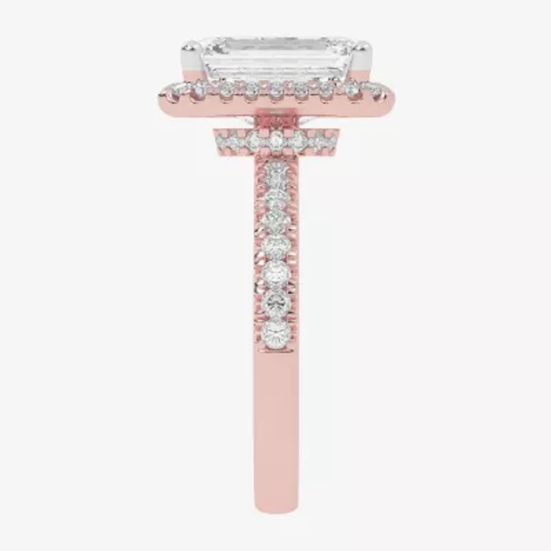 G-H / Vs2-Si1) Womens 3 1/2 CT. T.W Lab Grown White Diamond 14K Gold Side Stone Halo Engagement Ring