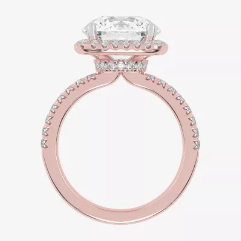 G-H / Vs2-Si1) Womens 3 1/2 CT. T.W Lab Grown White Diamond 14K Gold Side Stone Halo Engagement Ring