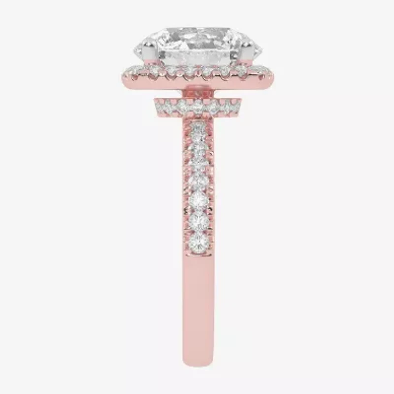 G-H / Vs2-Si1) Womens 3 1/2 CT. T.W Lab Grown White Diamond 14K Gold Side Stone Halo Engagement Ring