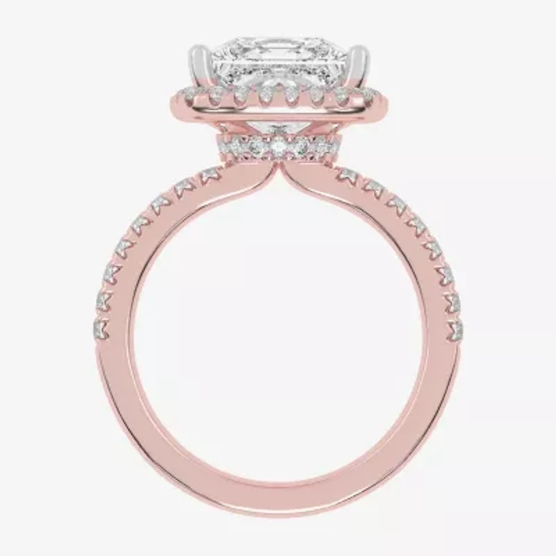 G-H / Vs2-Si1) Womens 3 1/2 CT. T.W Lab Grown White Diamond 14K Gold Side Stone Halo Engagement Ring