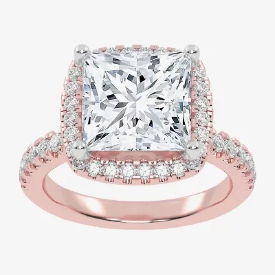 G-H / Vs2-Si1) Womens 3 1/2 CT. T.W Lab Grown White Diamond 14K Gold Side Stone Halo Engagement Ring