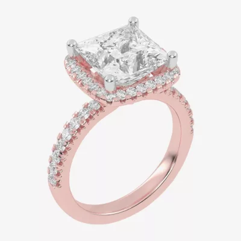G-H / Vs2-Si1) Womens 3 1/2 CT. T.W Lab Grown White Diamond 14K Gold Side Stone Halo Engagement Ring