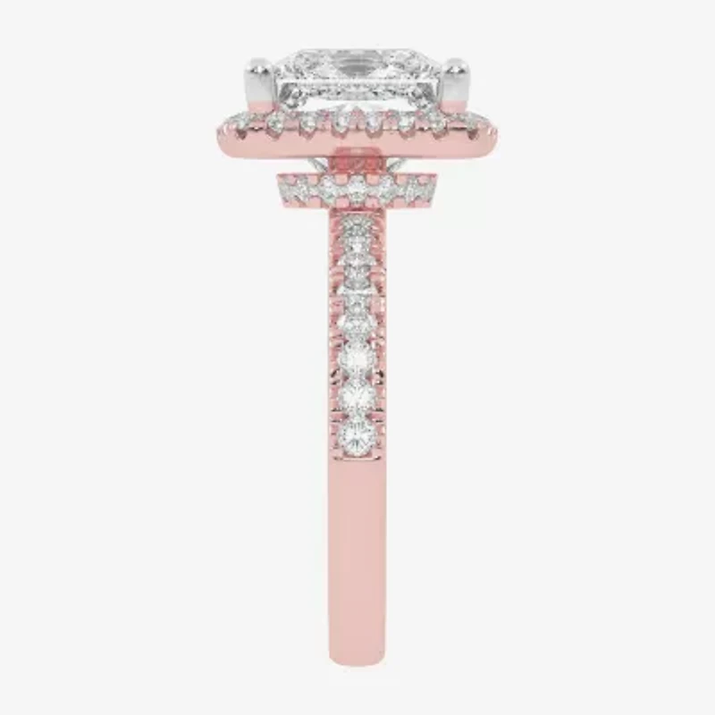 G-H / Vs2-Si1) Womens 3 1/2 CT. T.W Lab Grown White Diamond 14K Gold Side Stone Halo Engagement Ring
