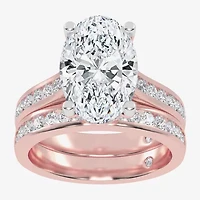 (G-H / Vs2-Si1) Womens 5 CT. T.W. Lab Grown White Diamond 14K Gold Oval Side Stone Bridal Set