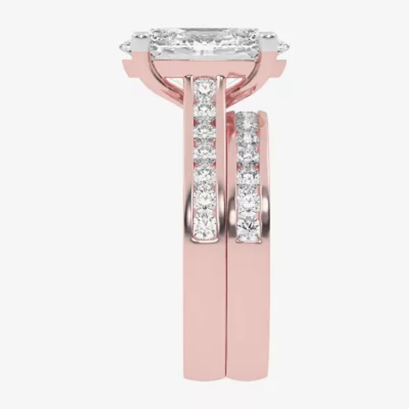 (G-H / Vs2-Si1) Womens 5 CT. T.W. Lab Grown White Diamond 14K Gold Oval Side Stone Bridal Set