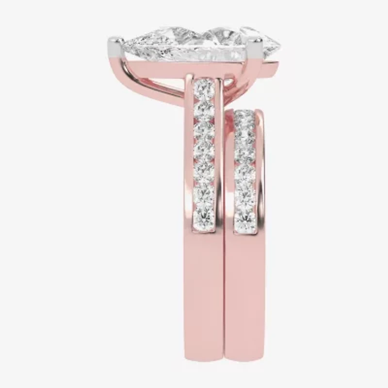 (G-H / Vs2-Si1) Womens 6 CT. T.W. Lab Grown White Diamond 14K Gold Pear Side Stone Bridal Set