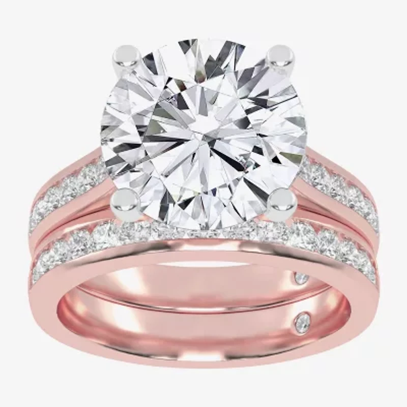 (G-H / Vs2-Si1) Womens 5 CT. T.W. Lab Grown White Diamond 14K Gold Round Side Stone Bridal Set