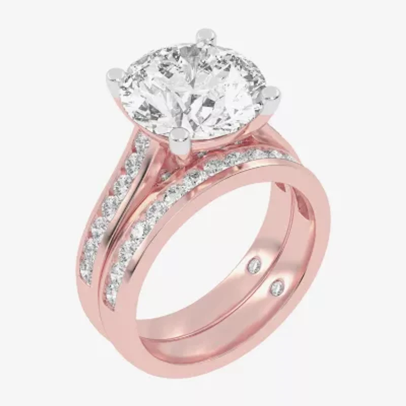 (G-H / Vs2-Si1) Womens 5 CT. T.W. Lab Grown White Diamond 14K Gold Round Side Stone Bridal Set