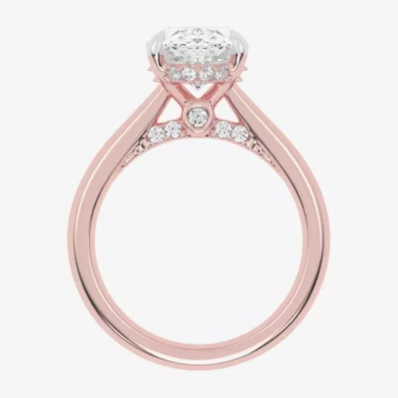 G-H / Vs2-Si1) Womens 1/ CT. T.W. Lab Grown White Diamond 14K Rose Gold Oval Solitaire Engagement Ring