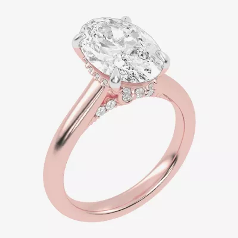 G-H / Vs2-Si1) Womens 1/ CT. T.W. Lab Grown White Diamond 14K Rose Gold Oval Solitaire Engagement Ring