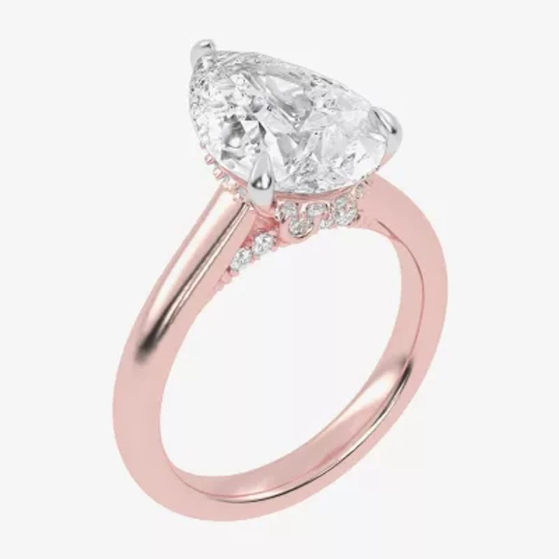(G-H / Vs2-Si1) Womens 5 1/3 Ct. T.W. Lab Grown White Diamond 14K Rose Gold Pear Solitaire Engagement Ring