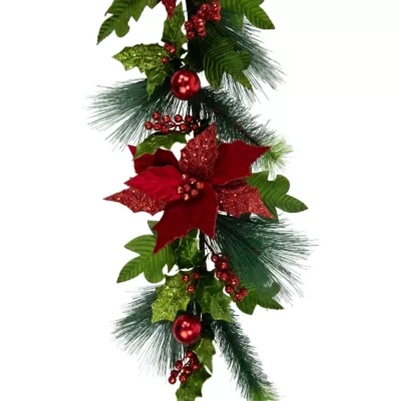 Northlight Poinsettia And Long Pine   Unlit Swag