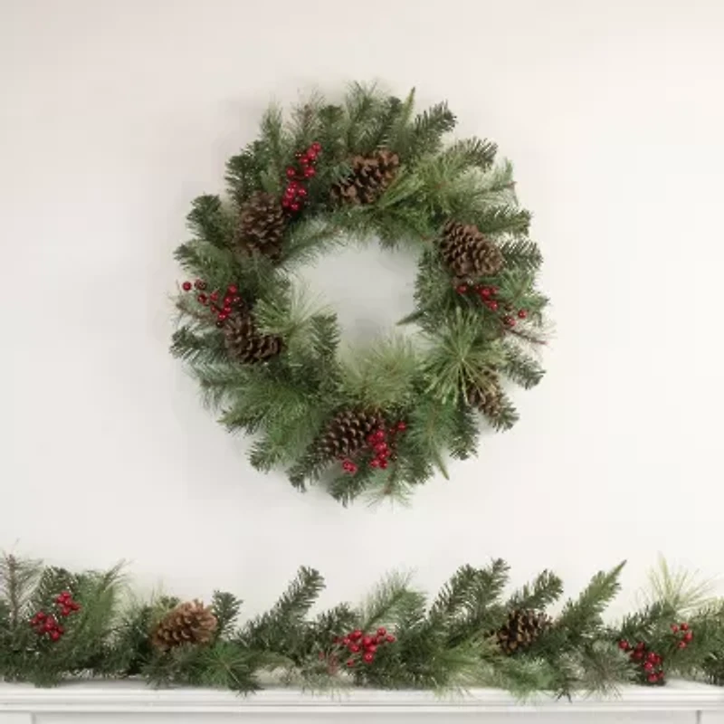 Northlight Pine And Berries Pre-Lit Wreath