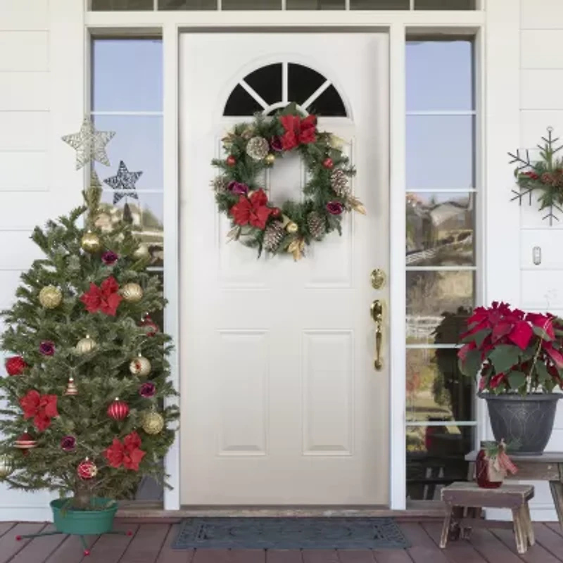 Northlight Poinsettia And Rose Wreath