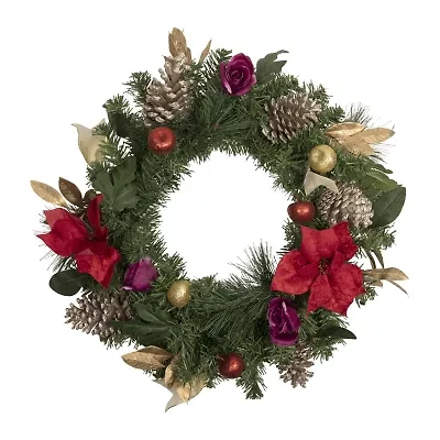 Northlight Poinsettia And Rose Wreath