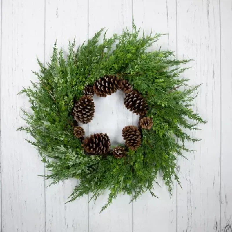 Northlight Frosted Cedar And Pine Cone Wreath