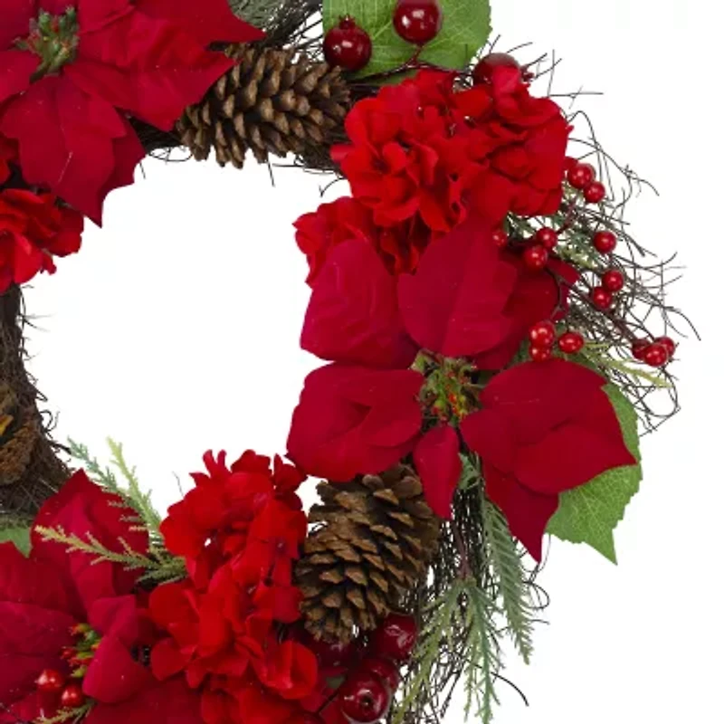 Northlight Poinsettia And Hydrangea Wreath