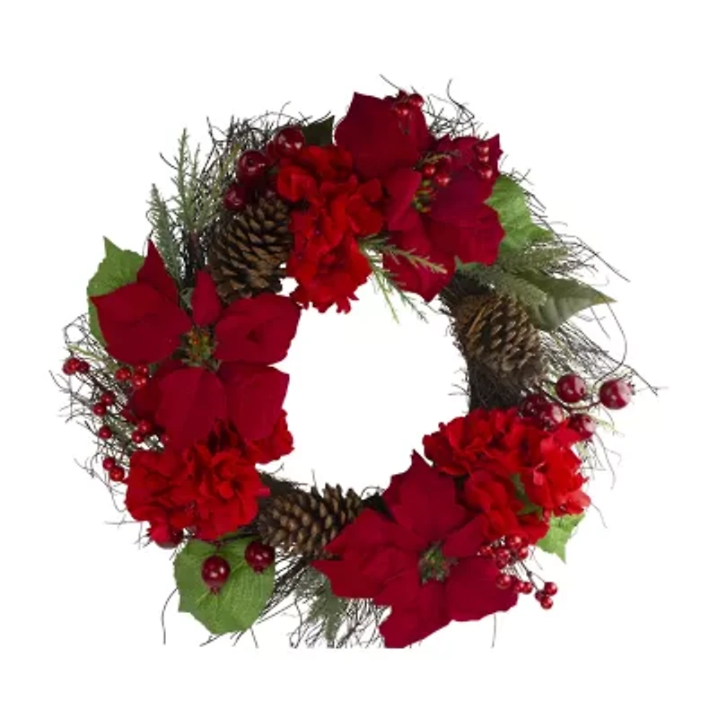 Northlight Poinsettia And Hydrangea Wreath