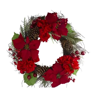 Northlight Poinsettia And Hydrangea Wreath
