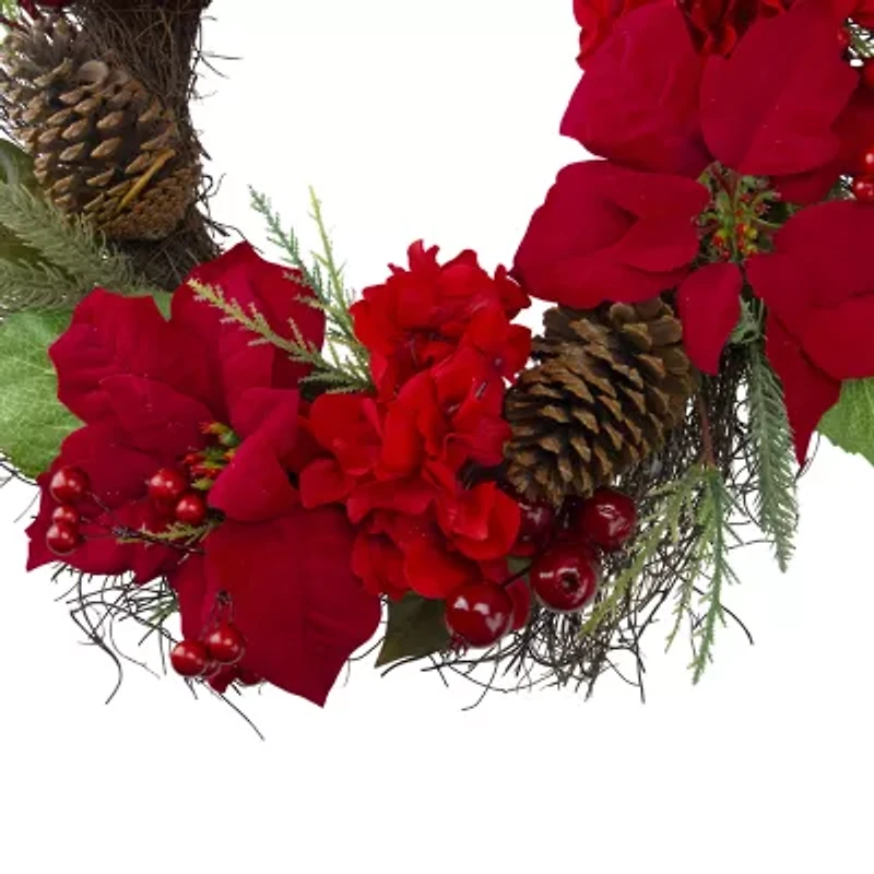 Northlight Poinsettia And Hydrangea Wreath