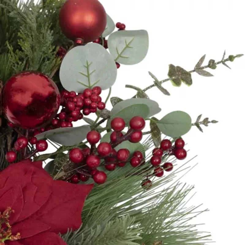 Northlight 28in Red Berry And Poinsettia Wreath