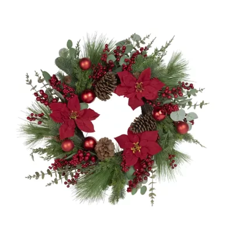 Northlight 28in Red Berry And Poinsettia Wreath