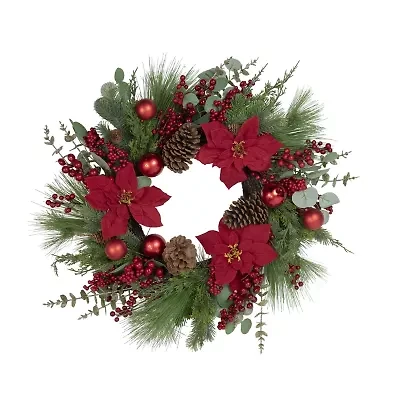 Northlight 28in Red Berry And Poinsettia Wreath