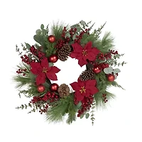 Northlight 28in Red Berry And Poinsettia Wreath