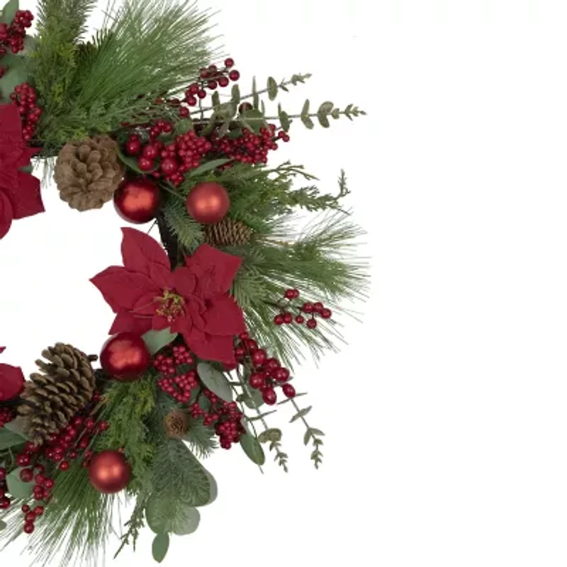 Northlight 28in Red Berry And Poinsettia Wreath