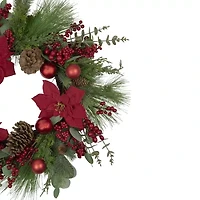 Northlight 28in Red Berry And Poinsettia Wreath