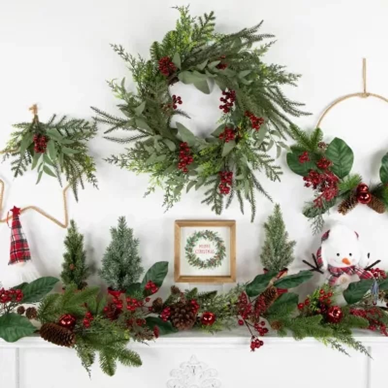 Northlight Mixed Foliage And Red Berries Wreath