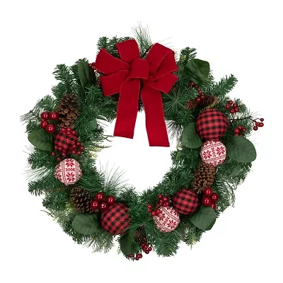 Northlight Bow And Mixed Foliage Wreath