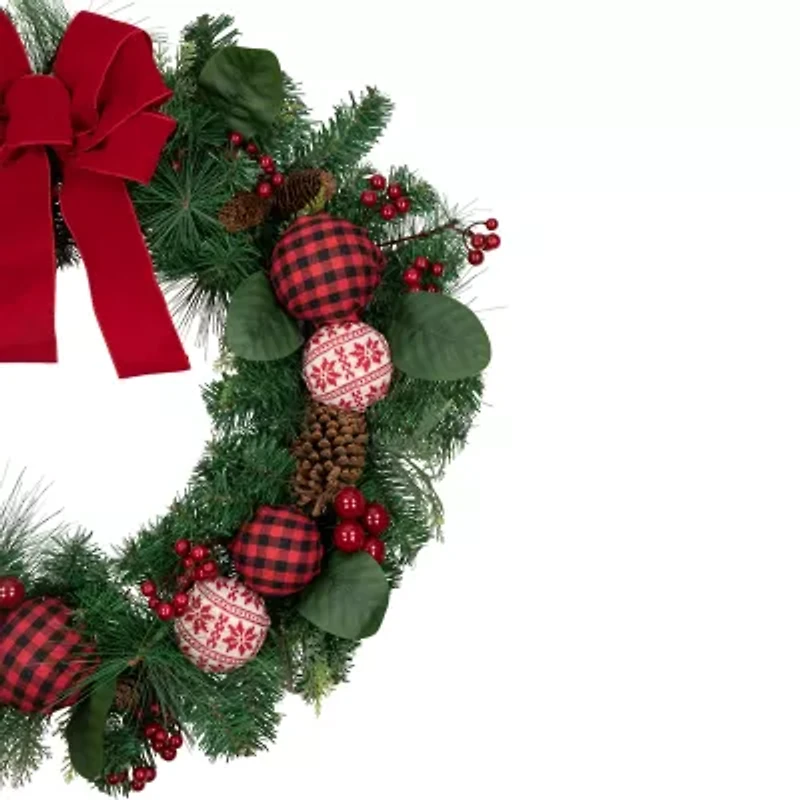 Northlight Bow And Mixed Foliage Wreath