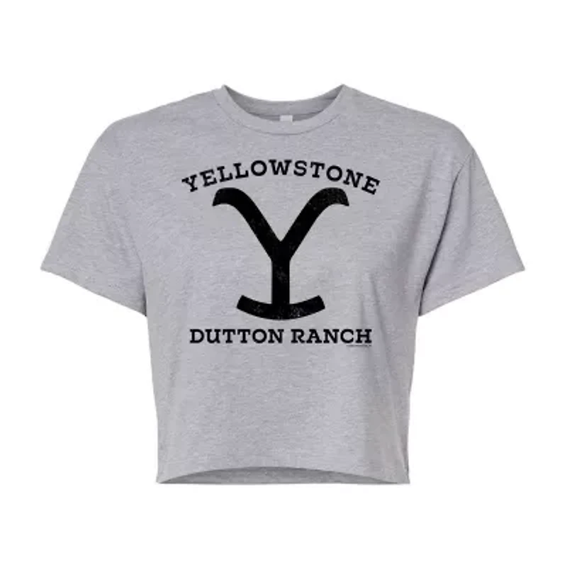 Yellowstone Logo Cropped Tee Womens Crew Neck Short Sleeve Regular Fit Juniors Graphic T-Shirt