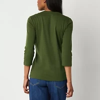 St. John's Bay Womens V Neck 3/4 Sleeve T-Shirt