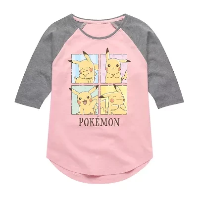 Big Kid Girls Crew Neck 3/4 Sleeve Pokeman T-Shirt