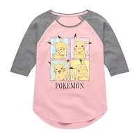 Big Kid Girls Crew Neck 3/4 Sleeve Pokeman T-Shirt