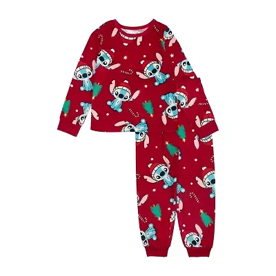 Disney Collection Holiday Little & Big Kid Girls Lilo & Stitch Crew Neck Long Sleeve 2-pc. Pajama Sets