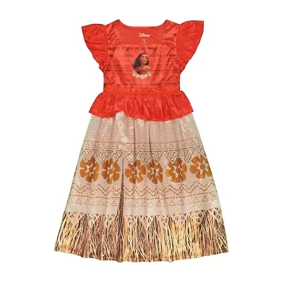 Disney Collection Little & Big Kid Girls Moana Satin Square Neck Short Sleeve Nightgown