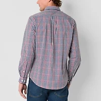 U.S. Polo Assn. Cotton Stretch Poplin Mens Y Neck Long Sleeve Classic Fit Fabric Embroidered Button-Down Shirt