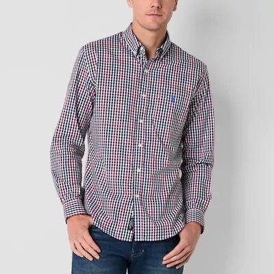 U.S. Polo Assn. Cotton Stretch Poplin Mens Y Neck Long Sleeve Classic Fit Fabric Embroidered Button-Down Shirt