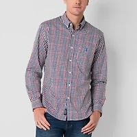 U.S. Polo Assn. Cotton Stretch Poplin Mens Y Neck Long Sleeve Classic Fit Fabric Embroidered Button-Down Shirt