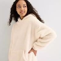 Sleep Chic Womens Fleece Hooded Long Sleeve Nightshirt