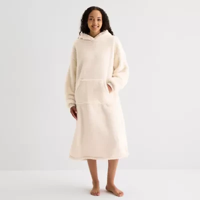 Sleep Chic Womens Fleece Hooded Long Sleeve Nightshirt