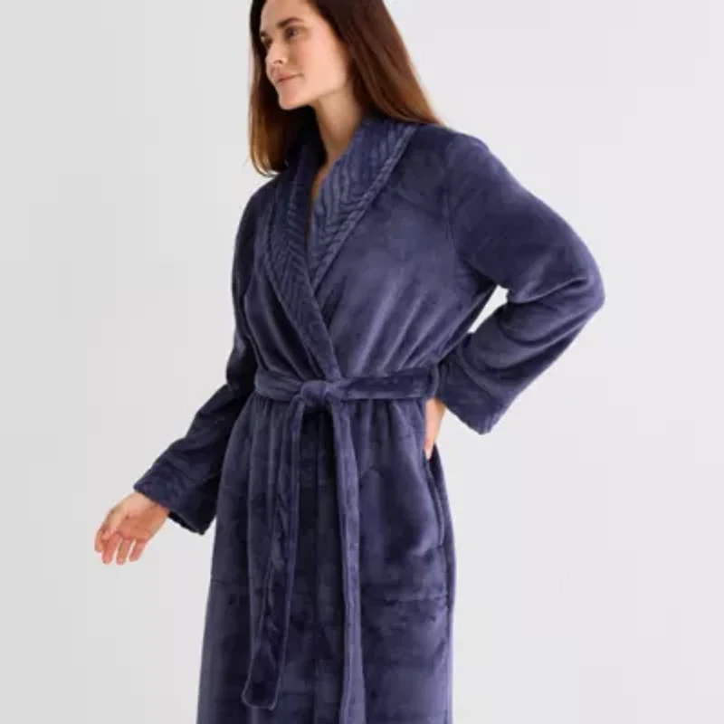 Liz Claiborne Womens Fleece Long Sleeve Length Robe