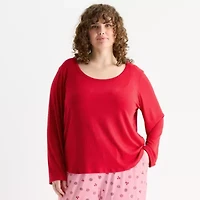 Sleep Chic Womens Rib Round Neck Long Sleeve Plus Pajama Top
