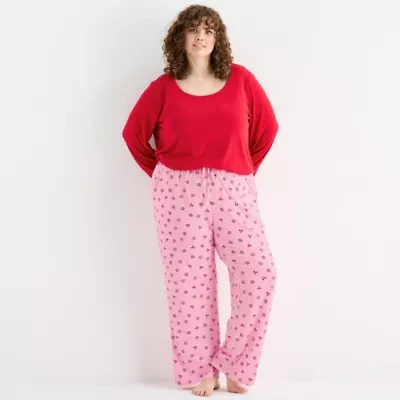 Sleep Chic Womens Rib Round Neck Long Sleeve Plus Pajama Top