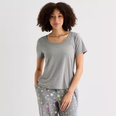 Sleep Chic Womens Rib Round Neck Short Sleeve Pajama Top