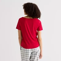 Sleep Chic Womens Rib Round Neck Short Sleeve Pajama Top
