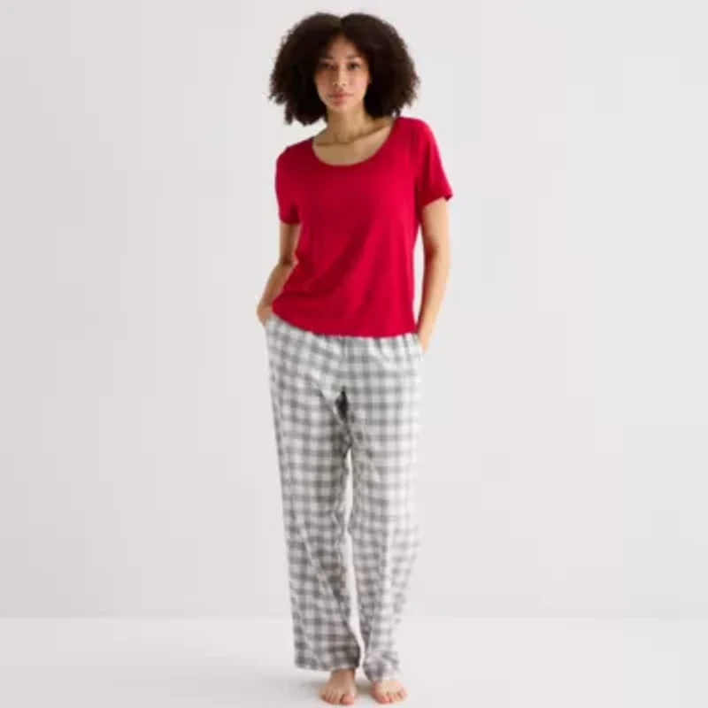 Sleep Chic Womens Rib Round Neck Short Sleeve Pajama Top